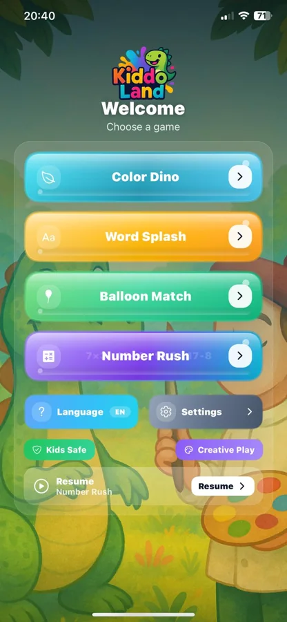 KiddoLand home screen